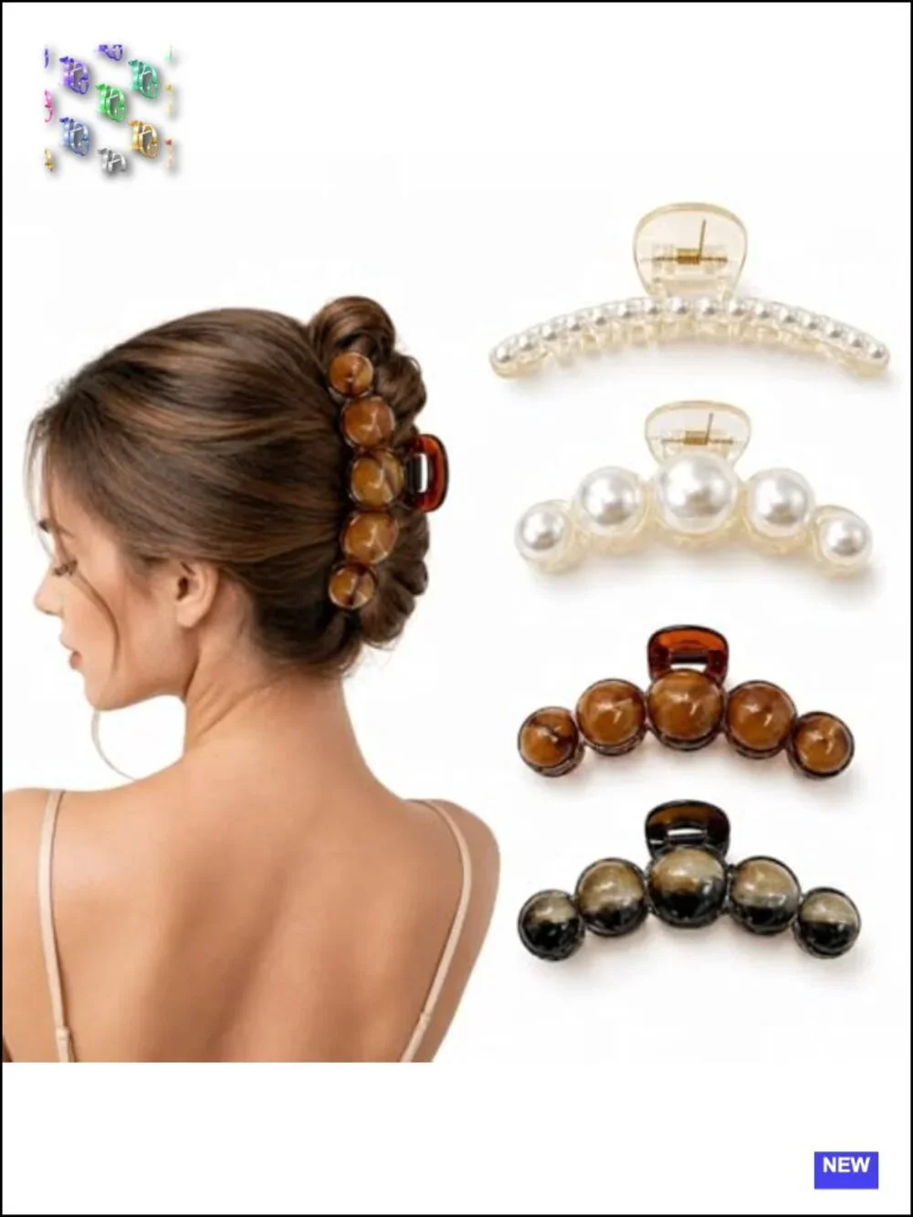 Resin Hair Claw Clips with Faux Pearls – Non Slip Strong Hold for Thick Thin